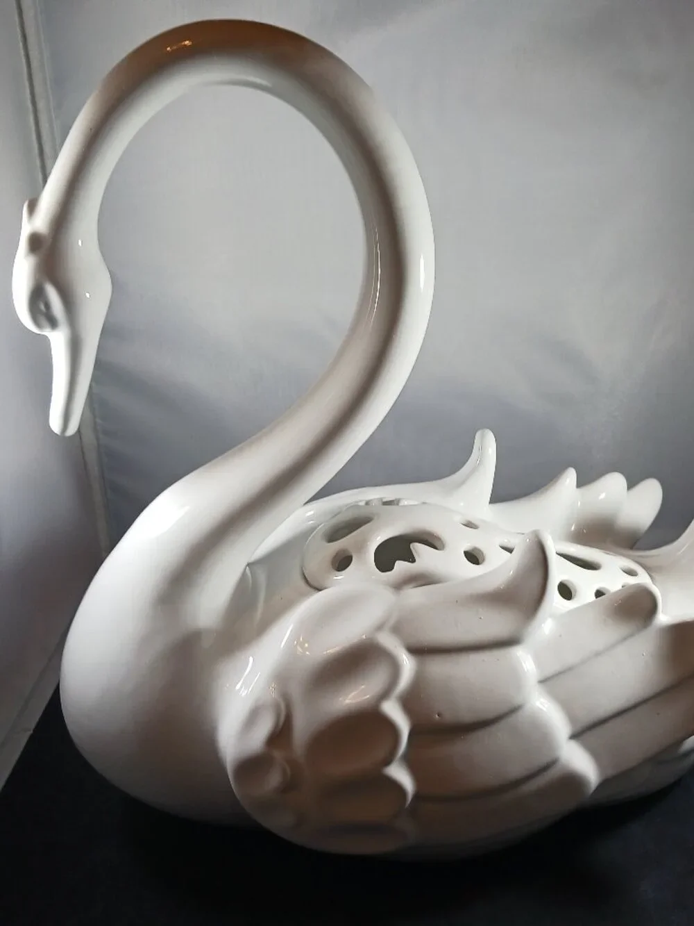 Vintage Pottery Swan White Ceramic Cottage Decor Vase 13 Tall